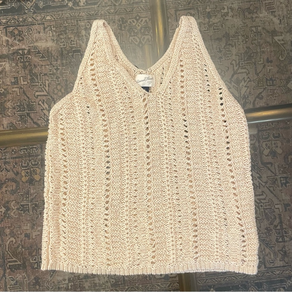 Universal Thread Open-Knit V-Neck Tank - Cream Beige